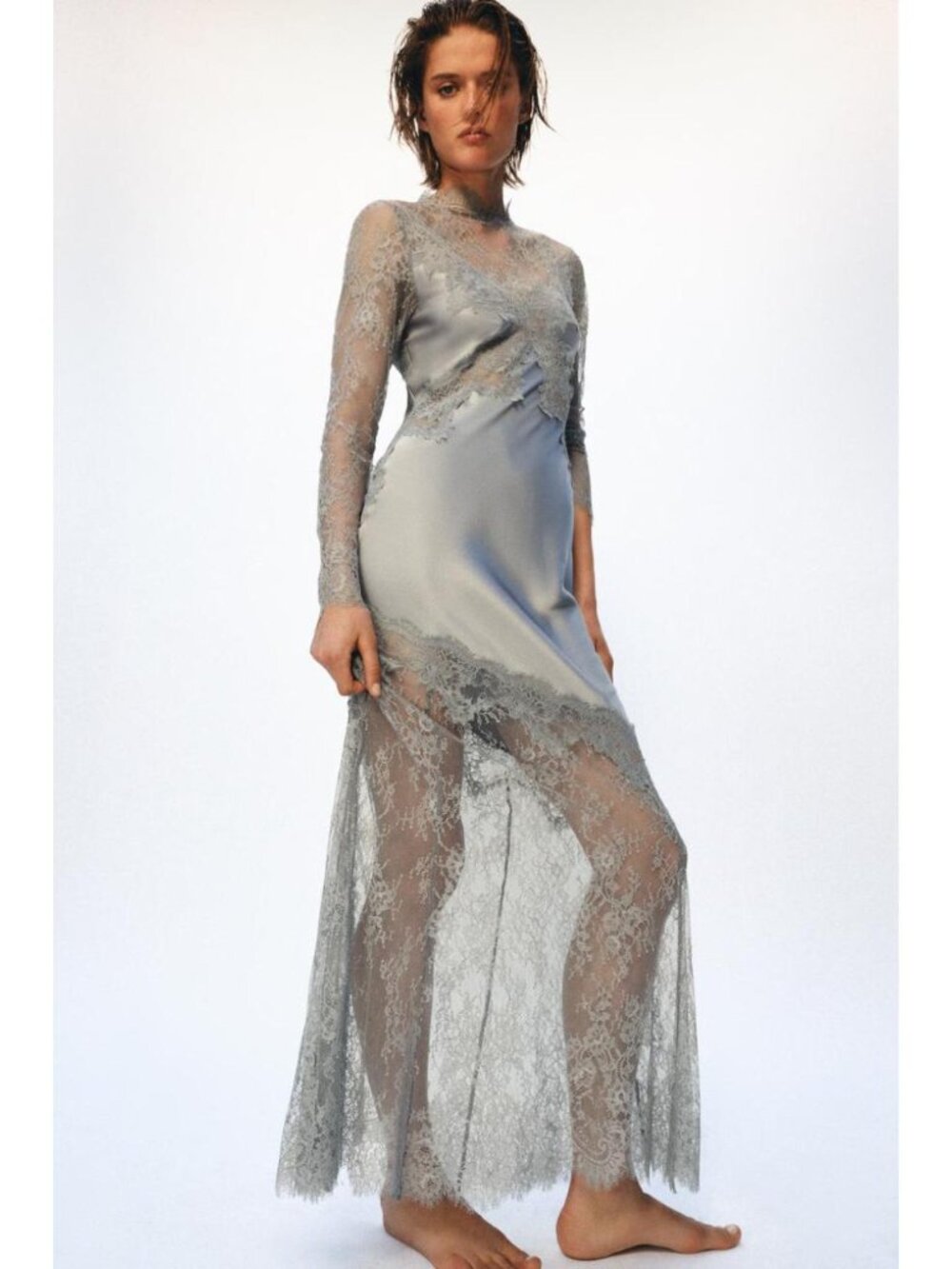 ZARA ZW COLLECTION SATIN EFFECT LACE DRESS